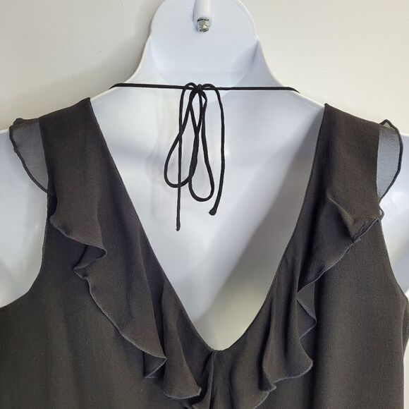 WHBM black silk ruffle sleeveless LBD formal tie belt dress 8 - Picture 5 of 10